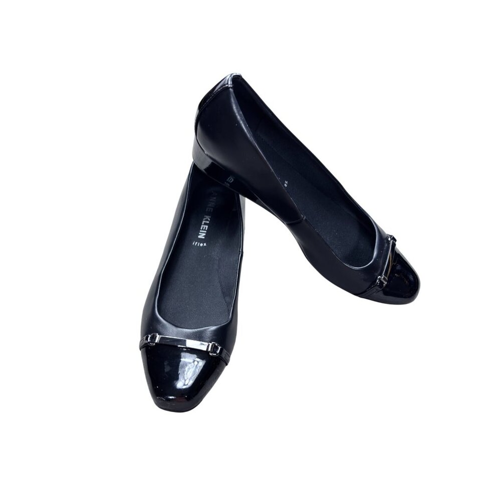 Black Patent Leather Anne Klein Iflex Low Heel Dress Shoes Comfort Wedge